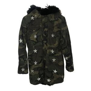 $1275 Jocelyn Women's Camouflage Star Green Winter Jacket Black Fox Fur XS